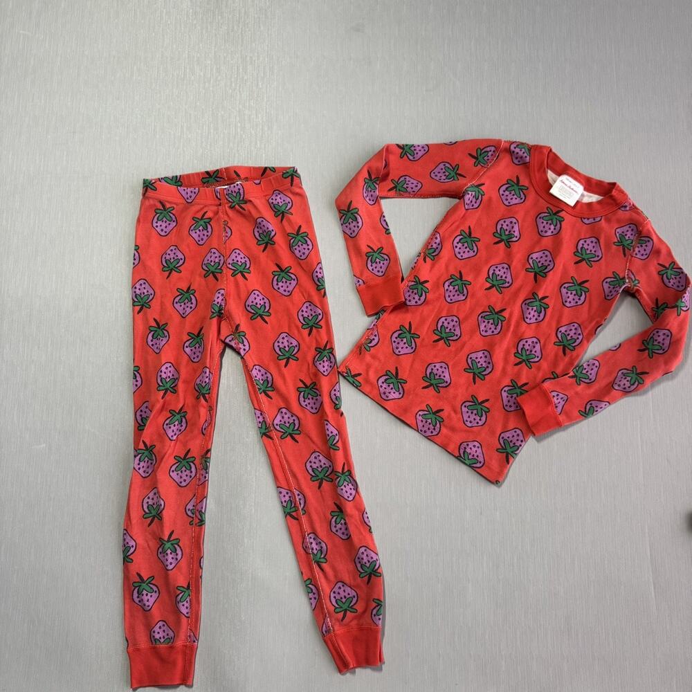 Hanna Anderson Strawberry Print Organic Cotton Fruit Pjs Pajamas Girls Size 6-7